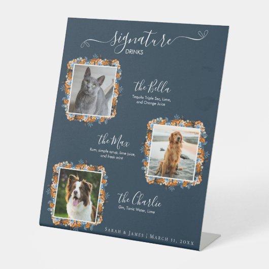 Elegante Unterschrift für Marine und Rust 3 Foto Sockelschild (Vorderseite)