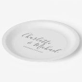 Elegante Unterschrift Hochzeit Pappteller (Schrägansicht)