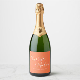 Elegante Unterschrift Korallenhochzeit Schrift Schaumweinetikett