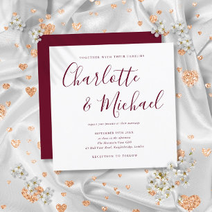 Elegante Unterschrift Schrift Burgunder Hochzeit Einladung