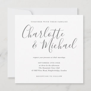 Elegante Unterschrift Schrift Grau und Weiß Hochze Einladung
