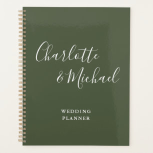 Elegante Unterschrift Schrift Olive Green Hochzeit Planer