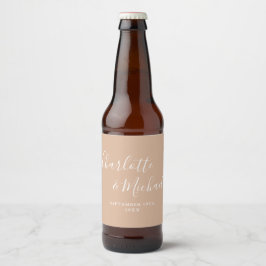 Elegante Unterschrift Schrift Tan Taupe Hochzeit Bierflaschenetikett