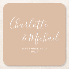 Elegante Unterschrift Schrift Tan Taupe Hochzeit Rechteckiger Pappuntersetzer