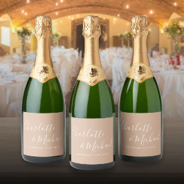 Elegante Unterschrift Schrift Tan Taupe Hochzeit Schaumweinetikett