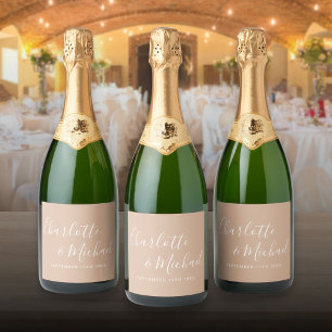 Elegante Unterschrift Schrift Tan Taupe Hochzeit Schaumweinetikett