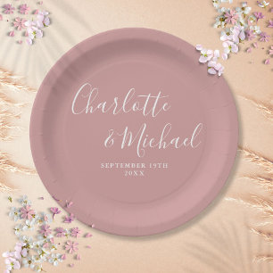 Elegante Unterschrift Schriftart Dusty Rose Hochze Pappteller