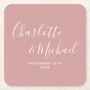 Elegante Unterschrift Schriftart Dusty Rose Hochze Rechteckiger Pappuntersetzer