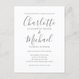 Elegante Unterschrift Script Hochzeit Einladungspostkarte