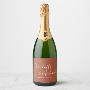 Elegante Unterschrift Script Terrakotta Hochzeit Schaumweinetikett