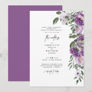 Elegante üppige Lavendel-Blumen-Hochzeit beider El Einladung