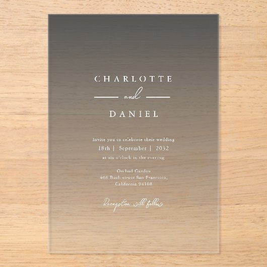 Elegante Urban Gray Gradient Acrylic Wedding Acryleinladungen (Vorderseite)