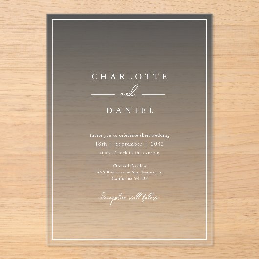 Elegante Urban Gray Gradient Acrylic Wedding Acryleinladungen (Vorderseite)