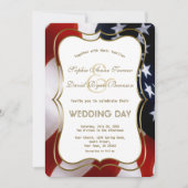 Elegante USA Flag Gold Wedding Custom Invite Einladung (Vorderseite)