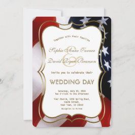 Elegante USA Flag Gold Wedding Custom Invite Einladung