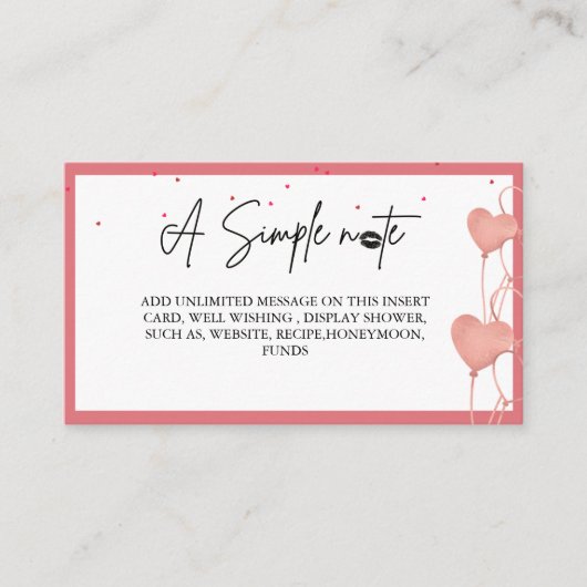 Elegante Valentine Brautparty Display-Karte Begleitkarte (Vorderseite)