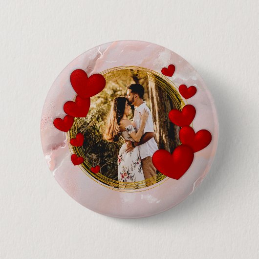 Elegante Valentine, Liebe, Jubiläum Rotes Herz Button (Vorderseite)