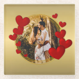 Elegante Valentine, Liebe, Jubiläum Rotes Herz Glasuntersetzer