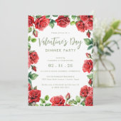 Elegante Valentine's Day Rote Rosen Abendessen am  Einladung (Stehend Vorderseite)