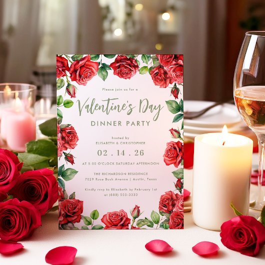 Elegante Valentine's Day Rote Rosen Abendessen am  Einladung