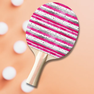 Elegante Valentins-Pink Silber-Herzen auf Gestreif Tischtennis Schläger