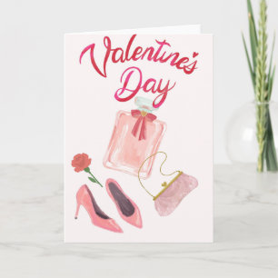 Elegante Valentinskarte mit Parfüm, High Heels & H Karte