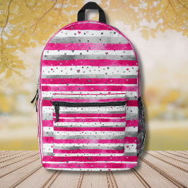 Elegante Valentinstag-Rosa-Silber-Herzen auf Strei Bedruckter Rucksack