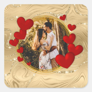 Elegante Valentinstage, Liebe, Jahrestag Rote Herz Quadratischer Aufkleber