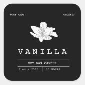 Elegante Vanilla Black & White Candle Labels Quadratischer Aufkleber (Vorderseite)