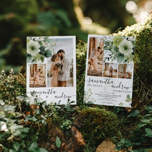 Elegante Vegetation 5 Foto Collage Rustikale Hochz Einladung