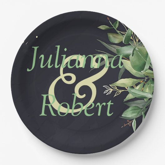 Elegante Vegetation auf schwarzen Tellern Pappteller (Vorderseite)