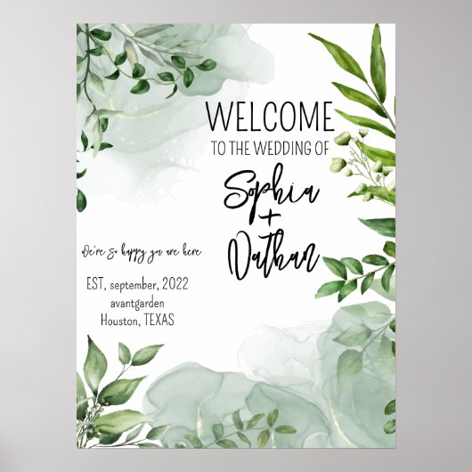 Elegante Vegetation Blätter Hochzeit Poster (Vorne)