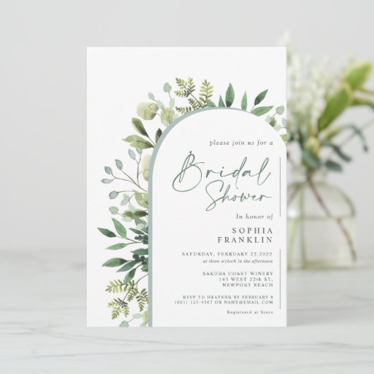 Elegante Vegetation Brautparty Einladung (Stehend Vorderseite)