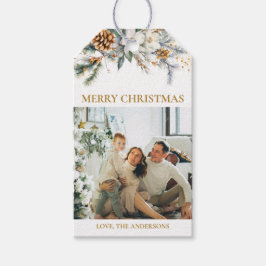 Elegante Vegetation & Foto | Mustard Gold Christma Geschenkanhänger