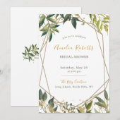 Elegante Vegetation in Gold Floral Brautparty Einladung (Vorne/Hinten)