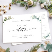 Elegante Vegetation, Script Wedding Save the Date Postkarte