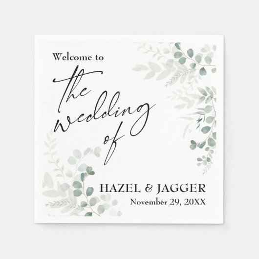 Elegante Vegetation Willkommen bei der Hochzeit vo Serviette (Vorderseite)