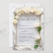 Elegante Velvet White Roses Save the Date Einladung (Vorderseite)