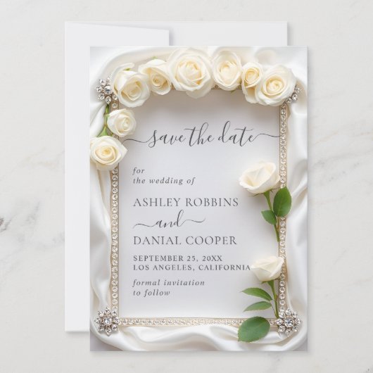 Elegante Velvet White Roses Save the Date Einladung (Vorderseite)