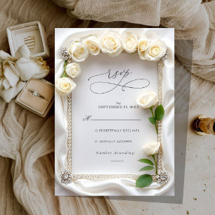 Elegante Velvet White Roses Wedding RSVP Karte