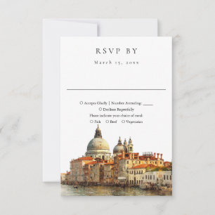 Elegante Venedig-Skyline-Aquarell-Hochzeit RSVP Karte