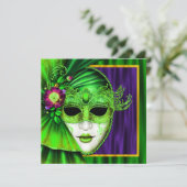 Elegante Venezianisch Mask Mardi Gras Wedding Einladung (Stehend Vorderseite)