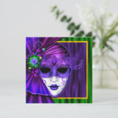 Elegante Venezianisch Mask Mardi Gras Wedding Einladung (Stehend Vorderseite)