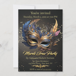 Elegante venezianische Maske Mardi Gras Einladung