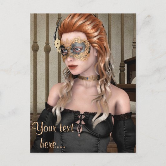 Elegante venezianische Maskenporträtkunst Postkarte (Vorderseite)