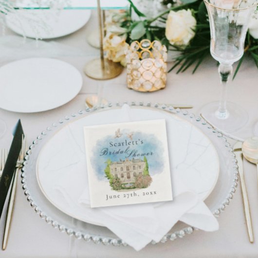 Elegante Venue doves Brunnen Blume Brautparty Serviette