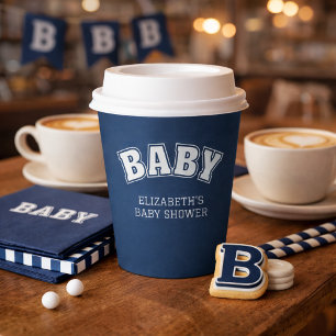 Elegante Verbindungslinie Navy-Baby-Party Pappbecher