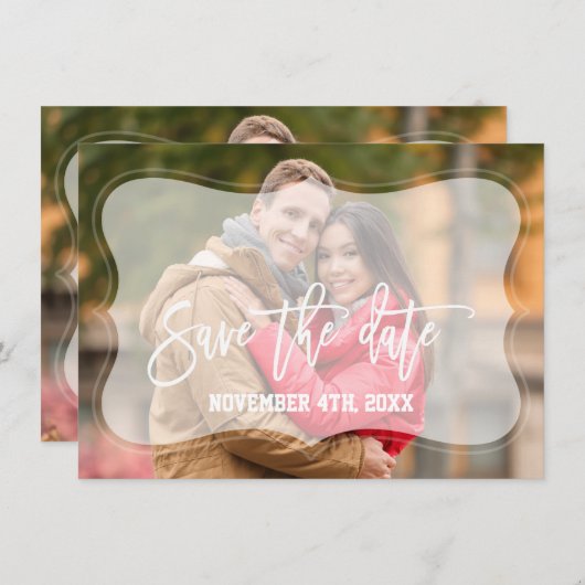 Elegante verblichene Handschrift für Fotos Save th Save The Date (Vorne/Hinten)