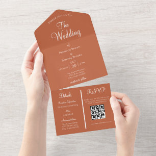 Elegante verbrannte Orange alles-in-einem Hochzeit All In One Einladung