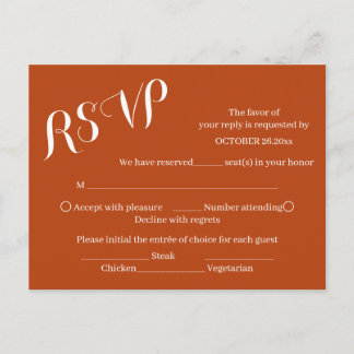 Elegante verbrannte Orange Schrift Hochzeit RSVP K Einladungspostkarte